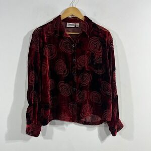Chicos Old Money Silk Blend Burnout Velvet Artsy Button Down Shirt Womens Large